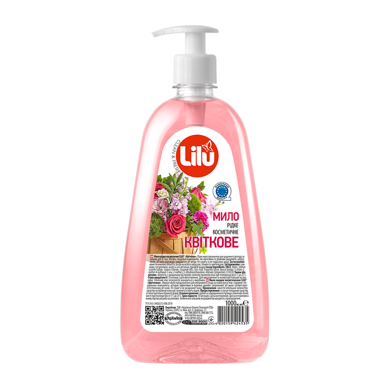 Мило рідке з антимікробною дією LILU® «Квіткове» 1000 мл з дозатором